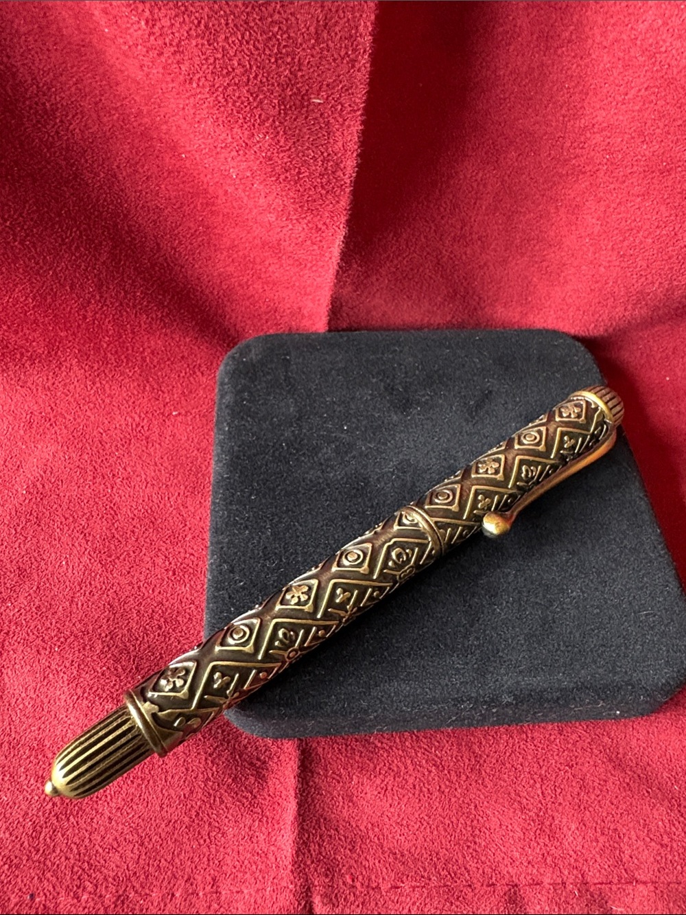 Ornate Brass-Tone Engraved Metal Pen